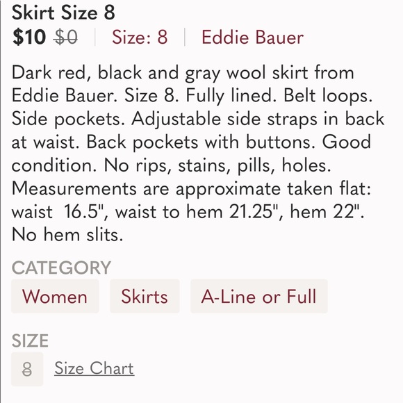 Eddie Bauer Red Plaid Wool Skirt Size 8 - Picture 9 of 9